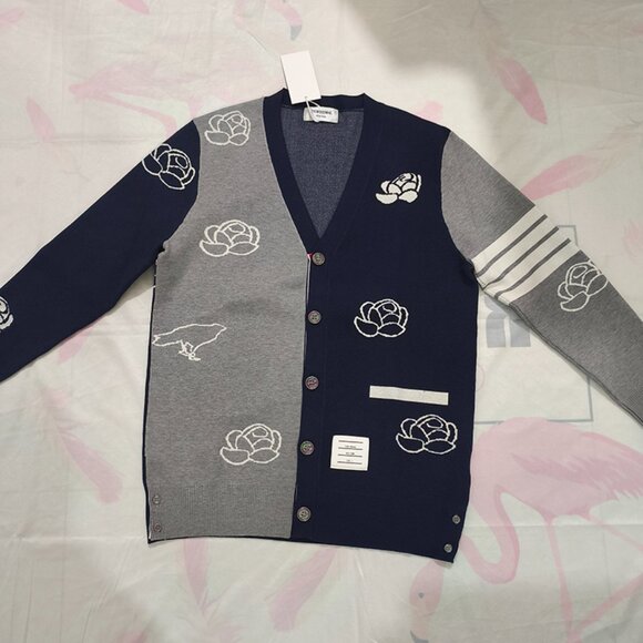 Thom Browne Four-Bar Intarsia Knitted Cardigan - Picture 2 of 7